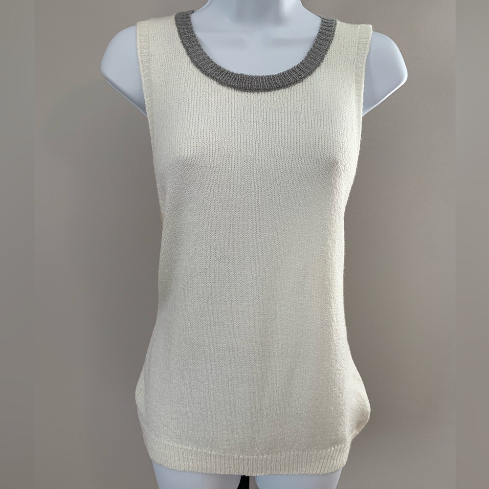 Blu Pepper Cream and Tan Knit Top with Gray Trim